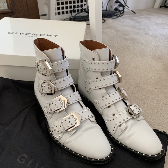 Givenchy White Studded Leather buckle booties sz 8 - Picture 2 of 12